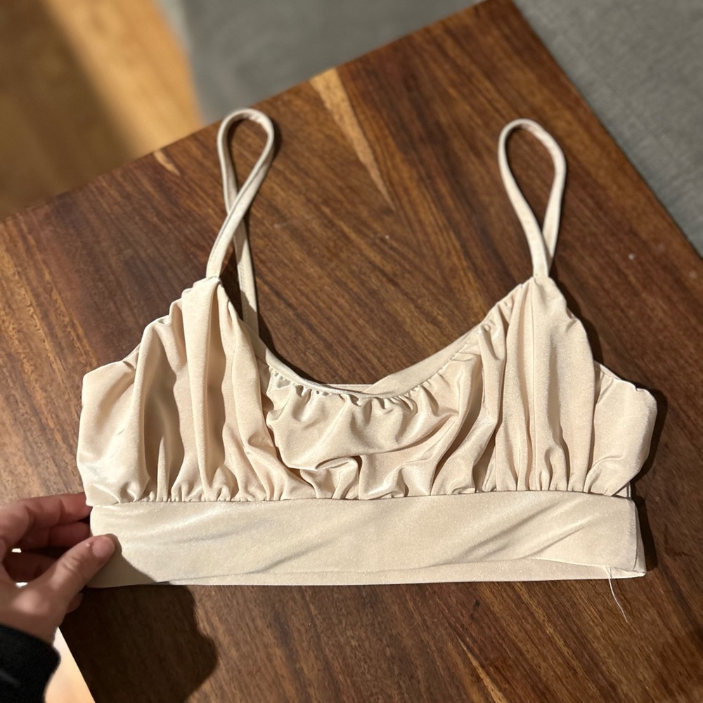 Club L London nude gold slinky crop top cami Demi bra bralette tank Small 4 ASOS